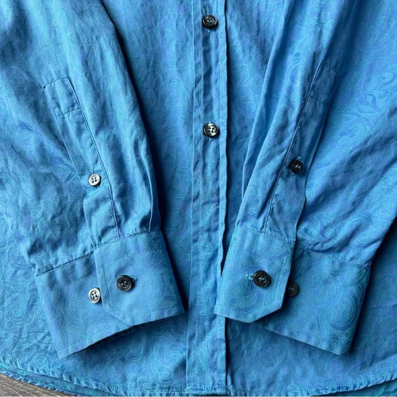 Versace Collection Blue Paisley Pattern Slim Fit Button Down  Shirt - Picture 11 of 15